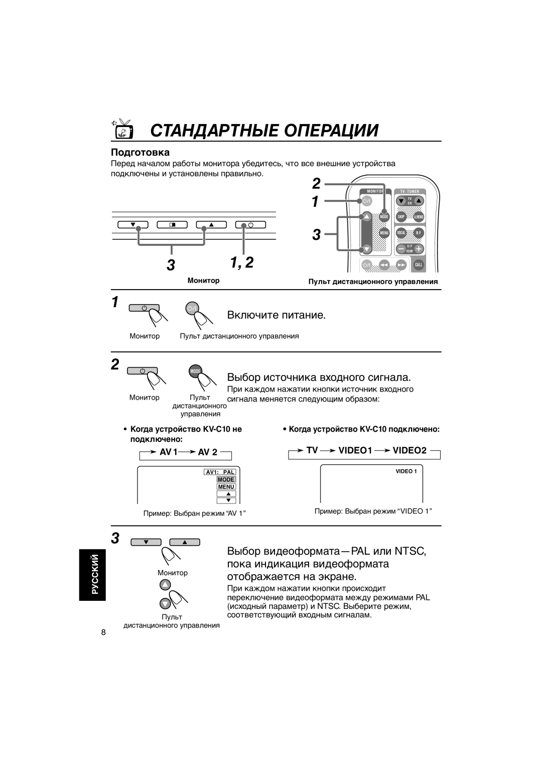 JVC KV-MH6500 manual Стандартные Операции, Включите питание, Подготовка, Когда устройство KV-C10 не, Подключено 