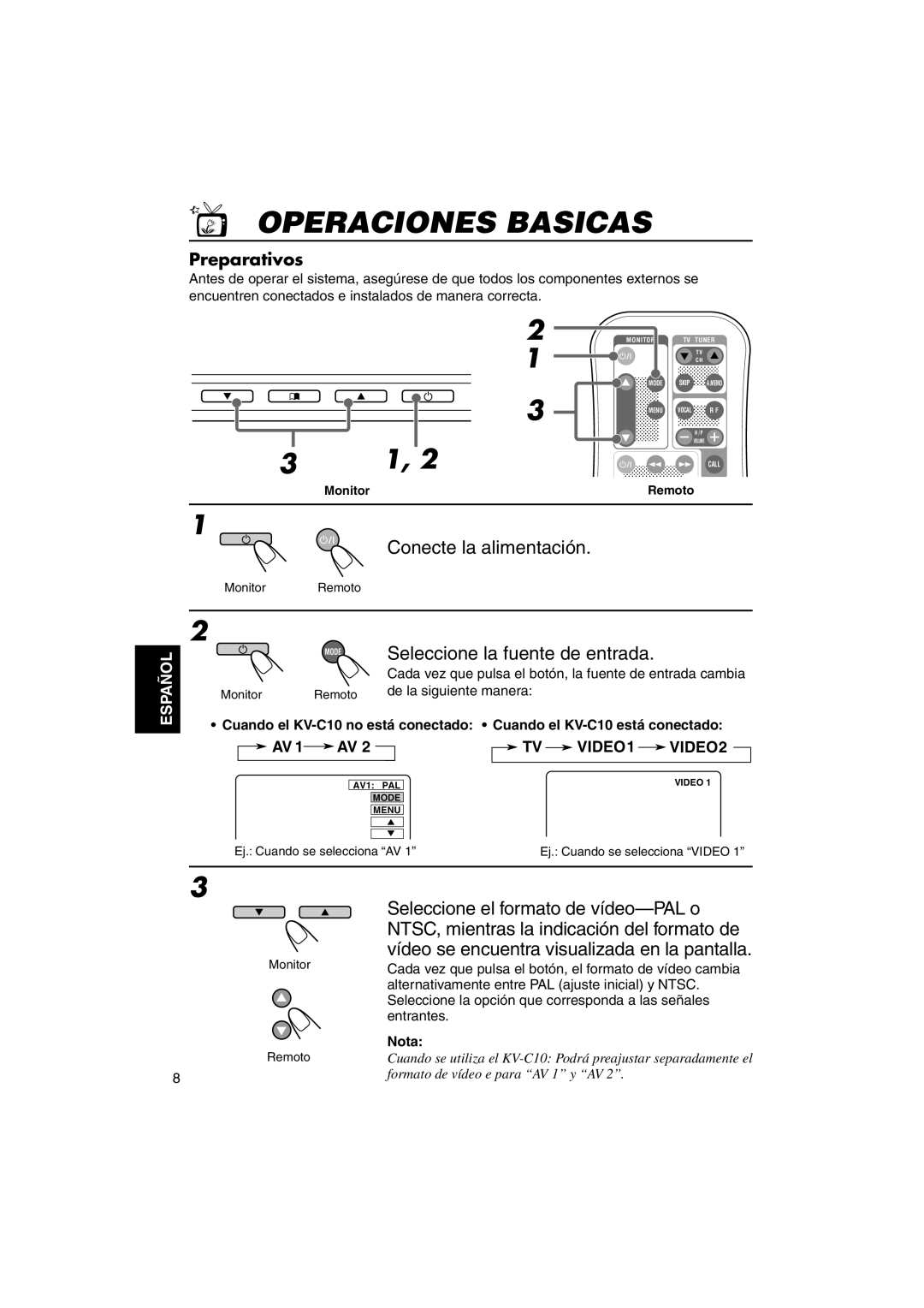 JVC KV-MH6500 manual Operaciones Basicas, Preparativos 