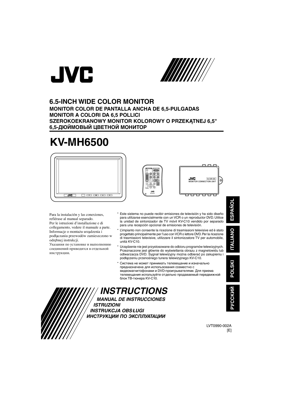 JVC KV-MH6500 manual Instructions, SZEROKOEKRANOWY MONITOR KOLOROWY O PRZEKÑTNEJ 6,5, 6,5-ДЮЙМОВЫЙ ЦВЕТНОЙ МОНИТОР 