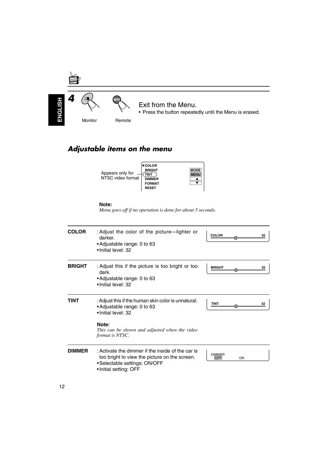 JVC KV-MR9000 manual Adjustable items on the menu, Adjust this if the human skin color is unnatural 