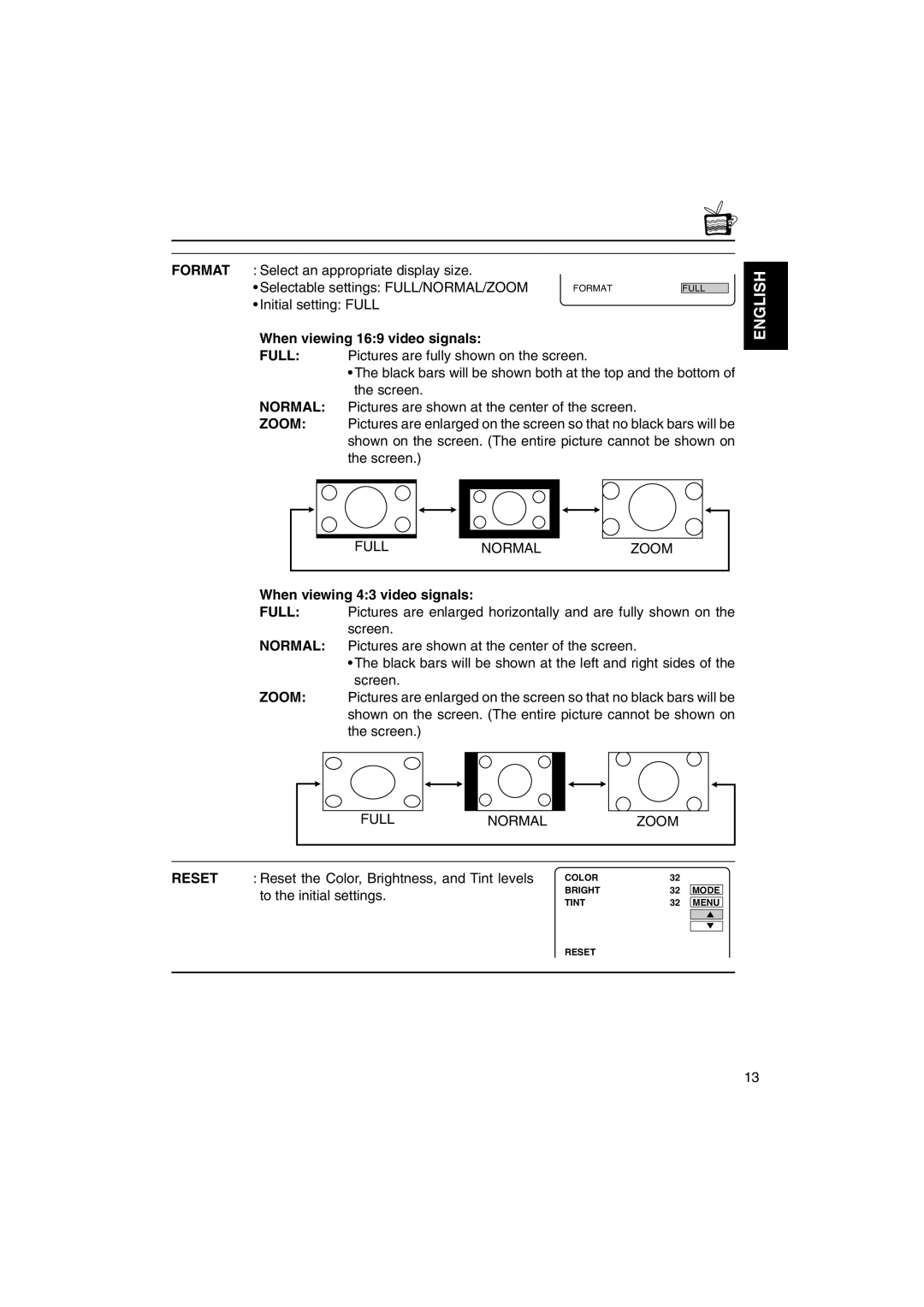 JVC KV-MR9000 manual When viewing 43 video signals, Normal 