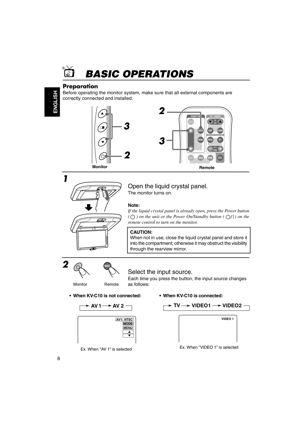 JVC KV-MR9000 manual Basic Operations 