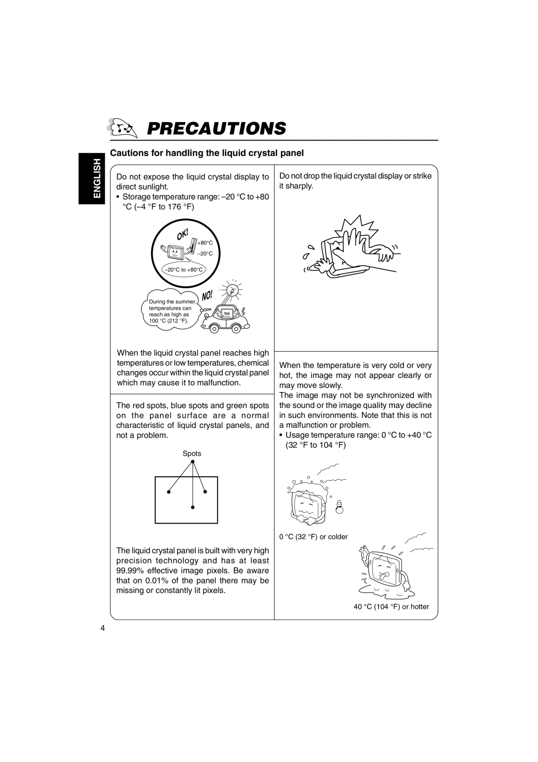 JVC KV-MR9000 manual Precautions 