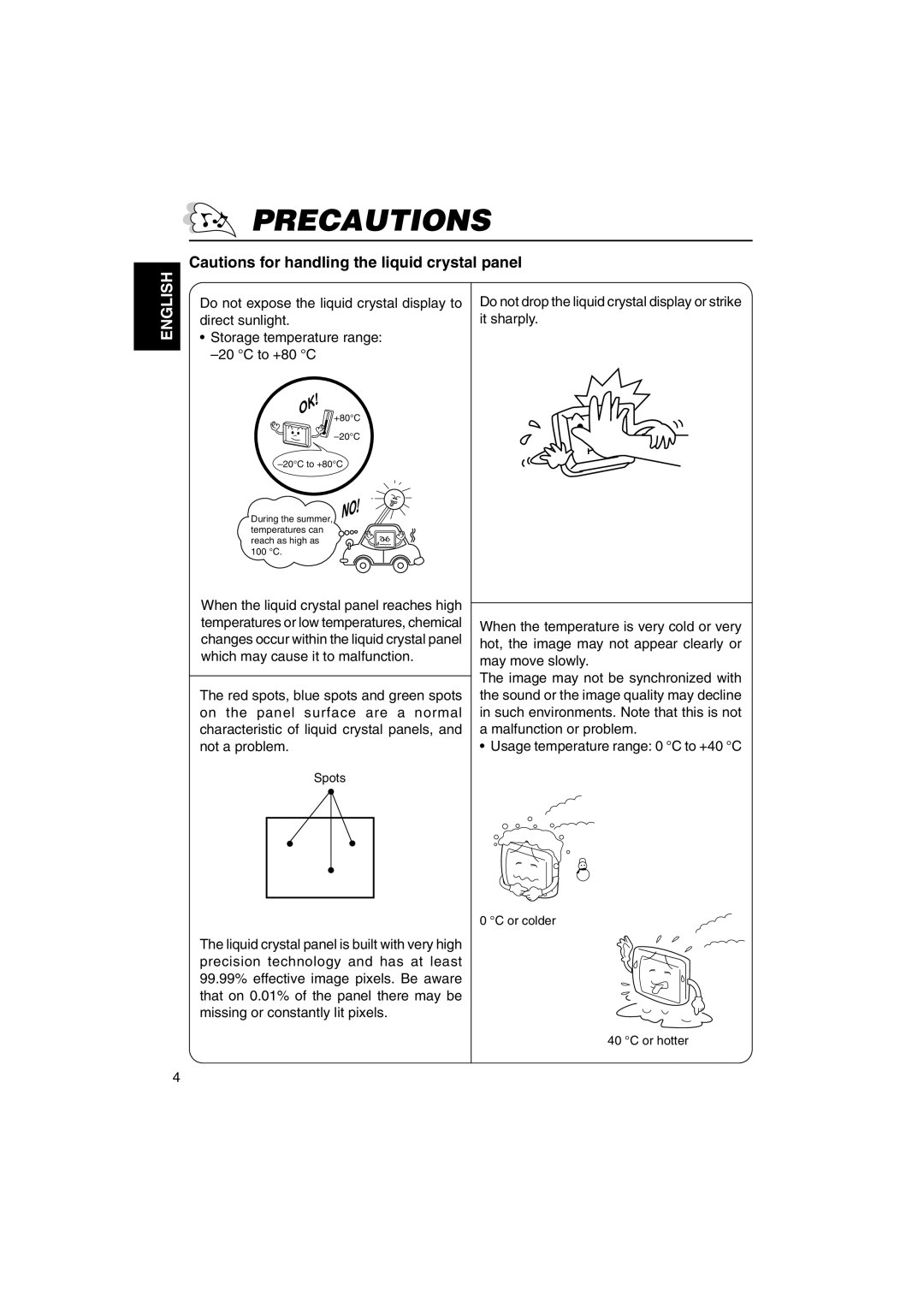 JVC KV-MR9000 manual Precautions 