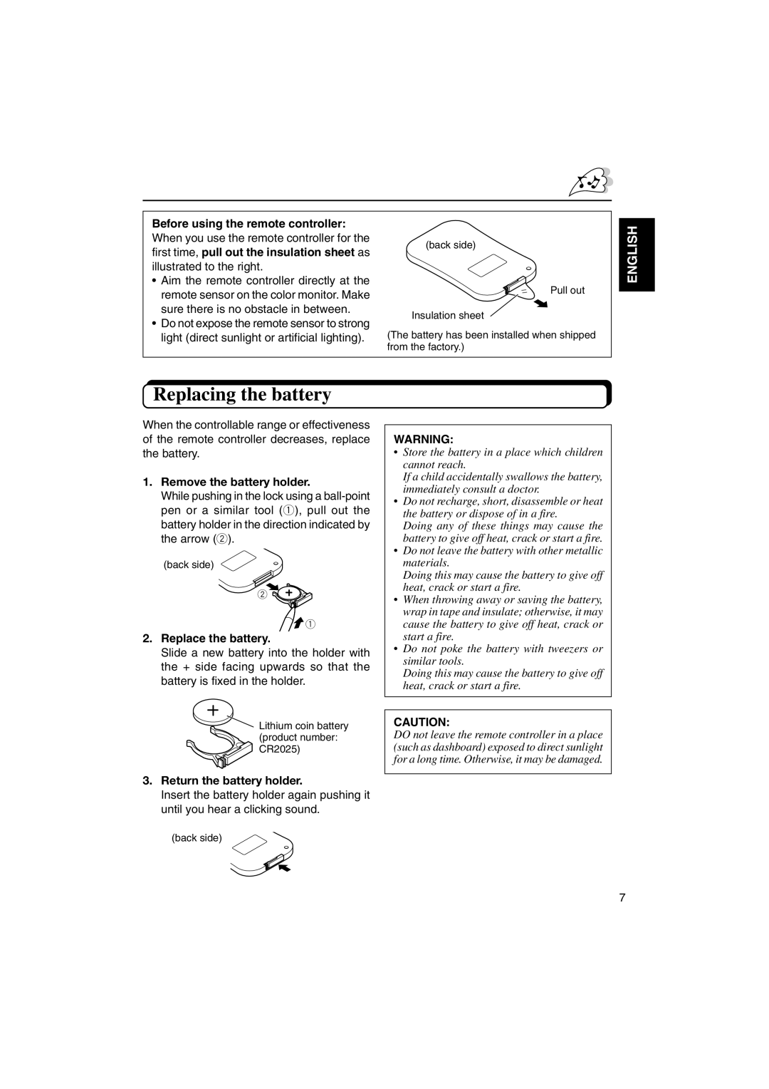 JVC KV-MR9000 manual Replacing the battery 