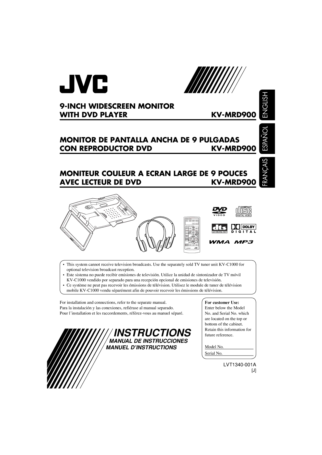 JVC KV-MRD900 manual Instructions 