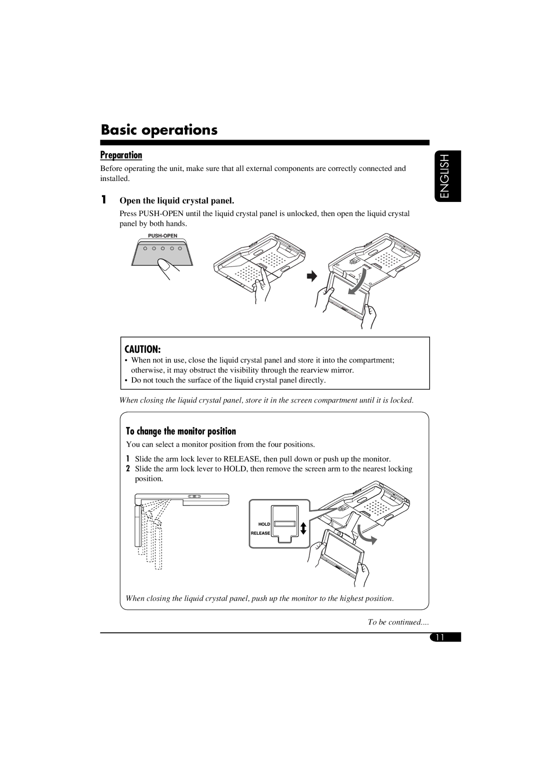 JVC KV-MRD900 manual Basic operations, Preparation, To change the monitor position 