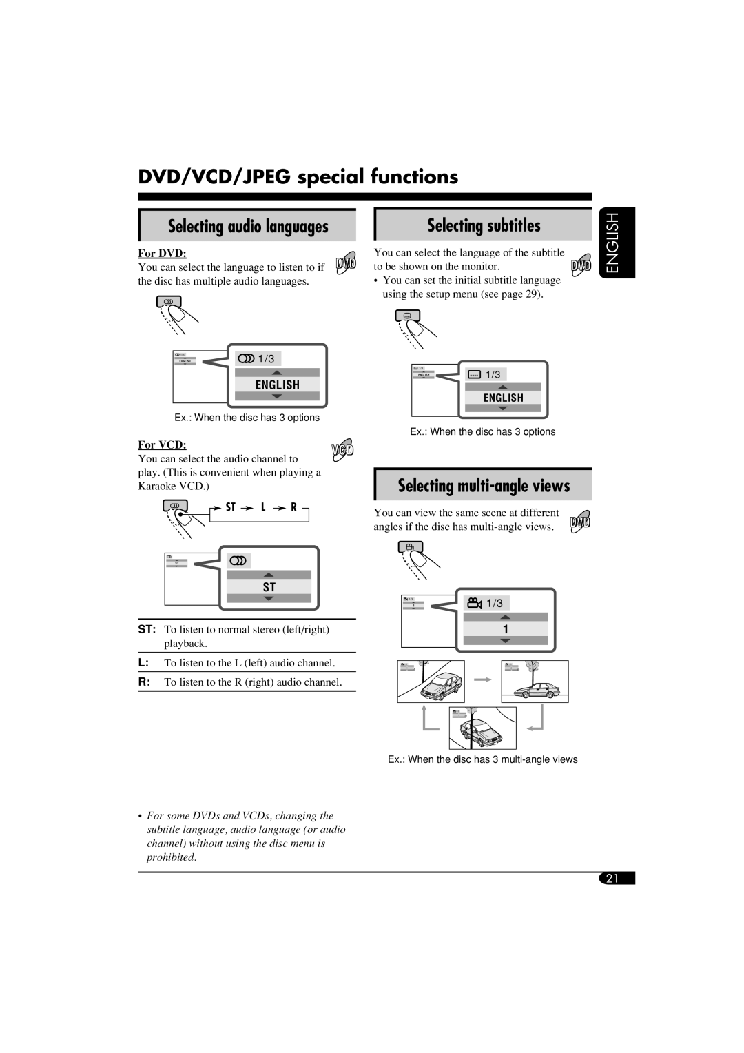 JVC KV-MRD900 manual DVD/VCD/JPEG special functions, Selecting multi-angle views 