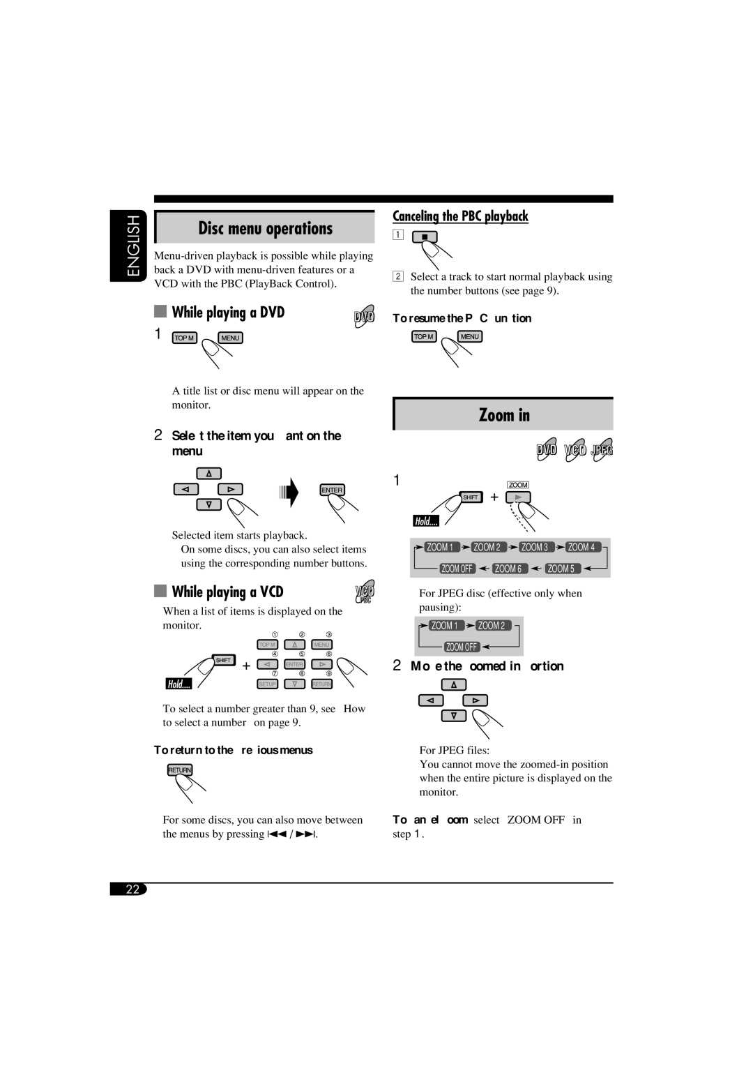 JVC KV-MRD900 manual While playing a DVD, While playing a VCD, Canceling the PBC playback 