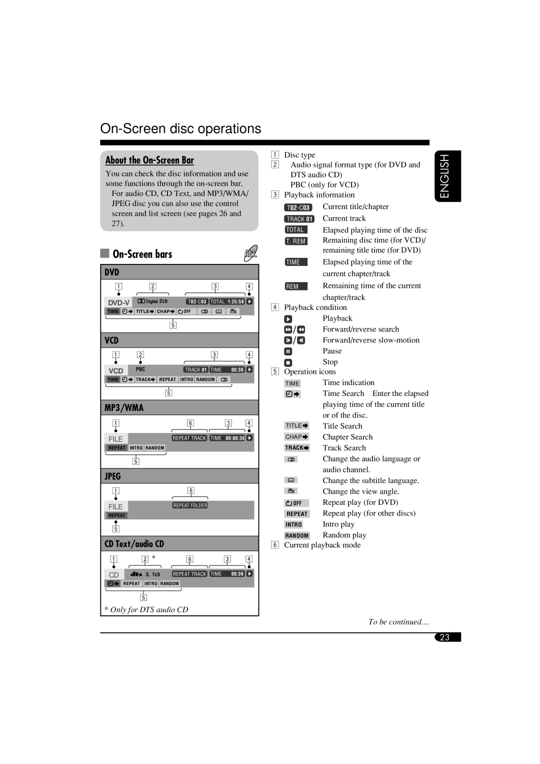 JVC KV-MRD900 manual On-Screen disc operations, On-Screen bars, About the On-Screen Bar 