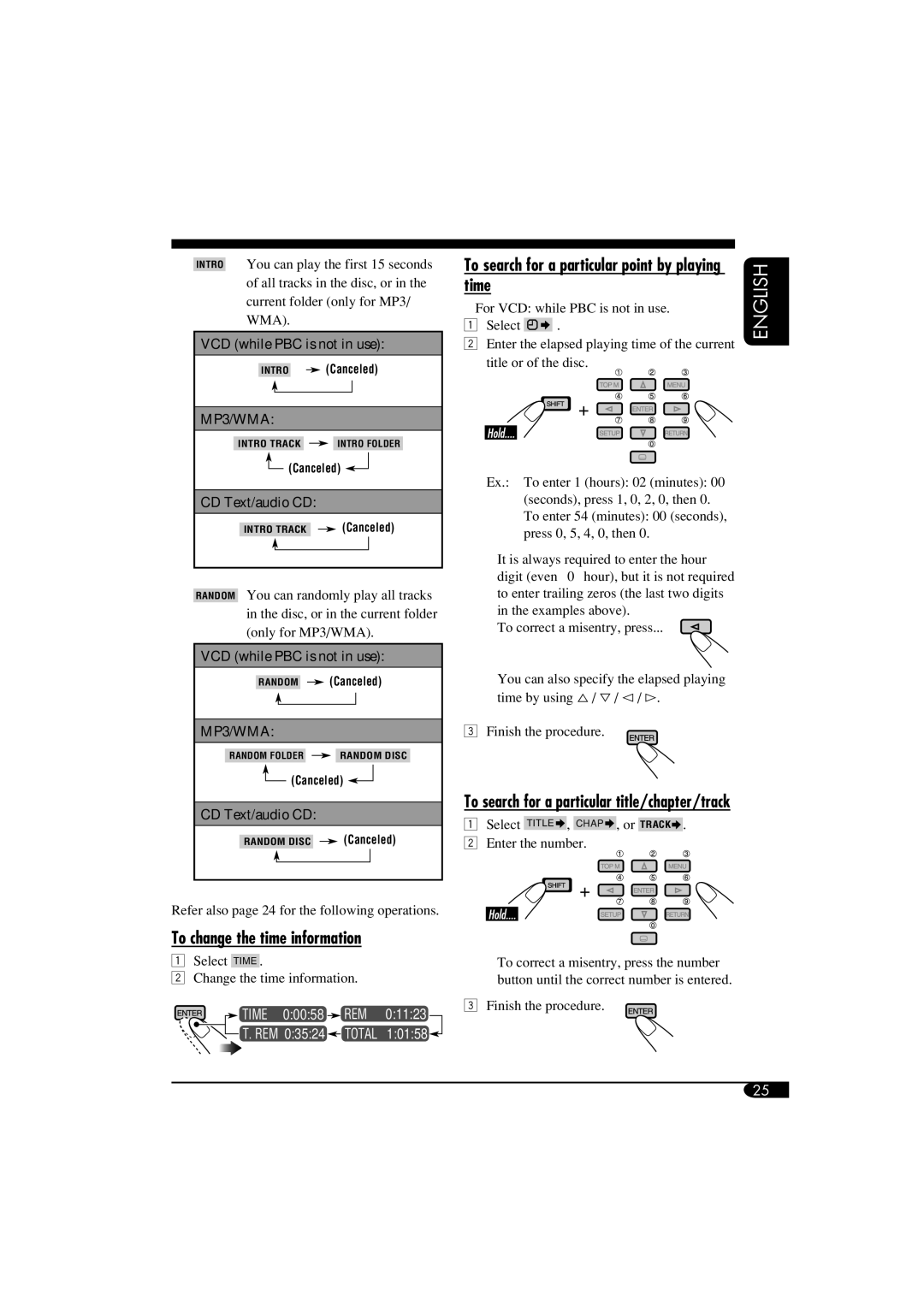 JVC KV-MRD900 manual Time, To change the time information, To search for a particular title/chapter/track 