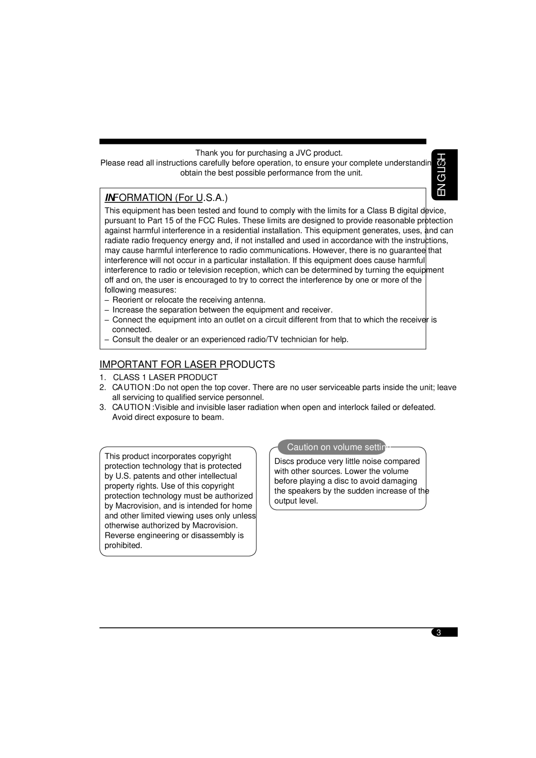 JVC KV-MRD900 manual Information For U.S.A 