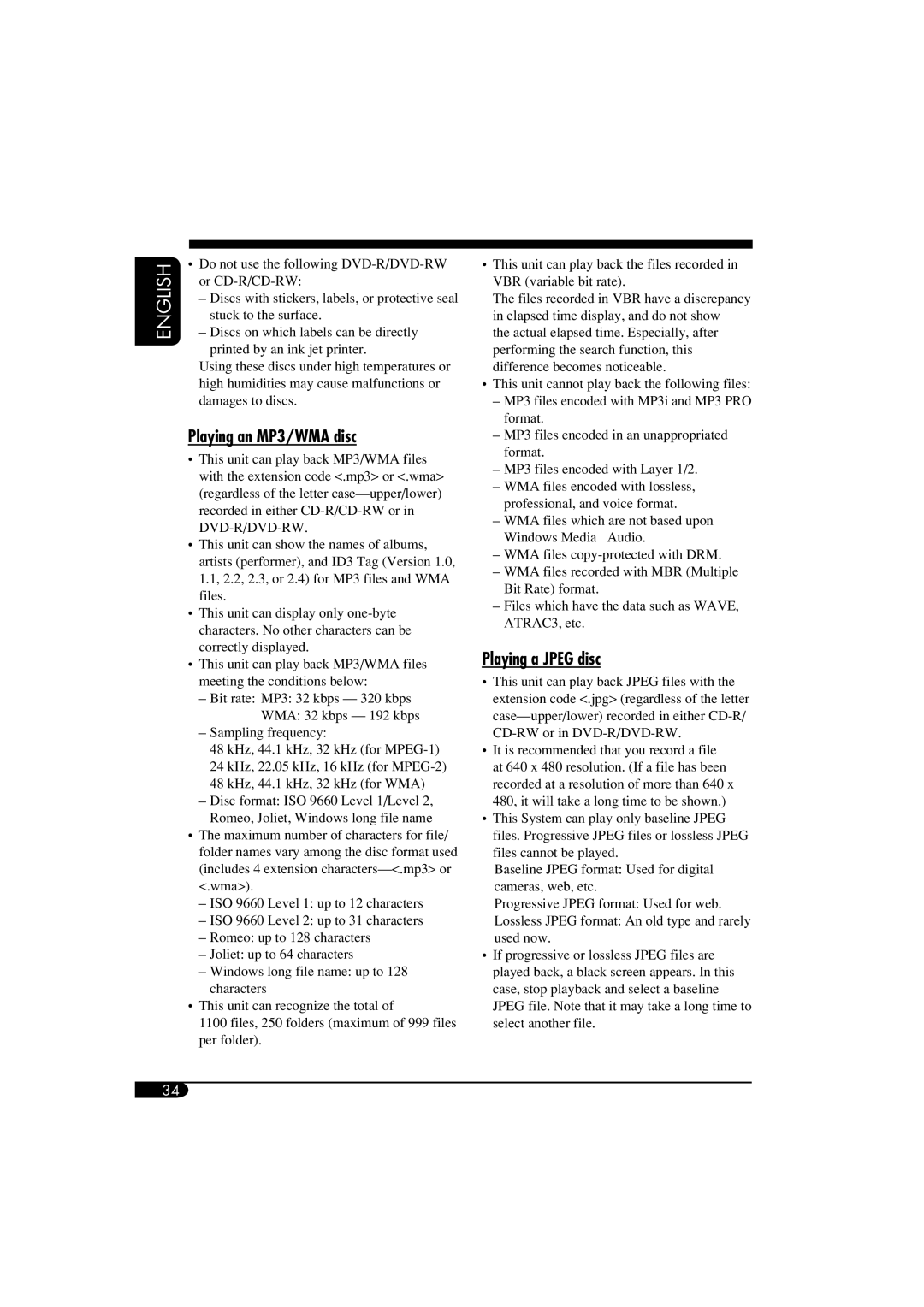 JVC KV-MRD900 manual Playing an MP3/WMA disc, Playing a Jpeg disc 