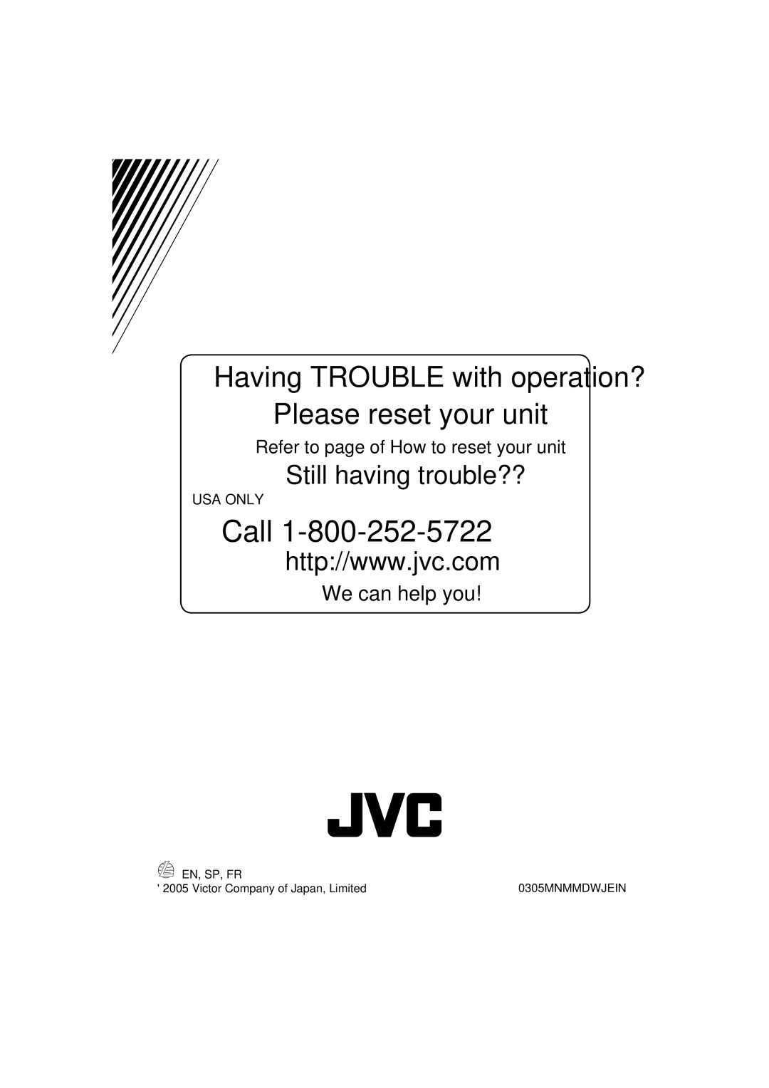 JVC KV-MRD900 manual Call 