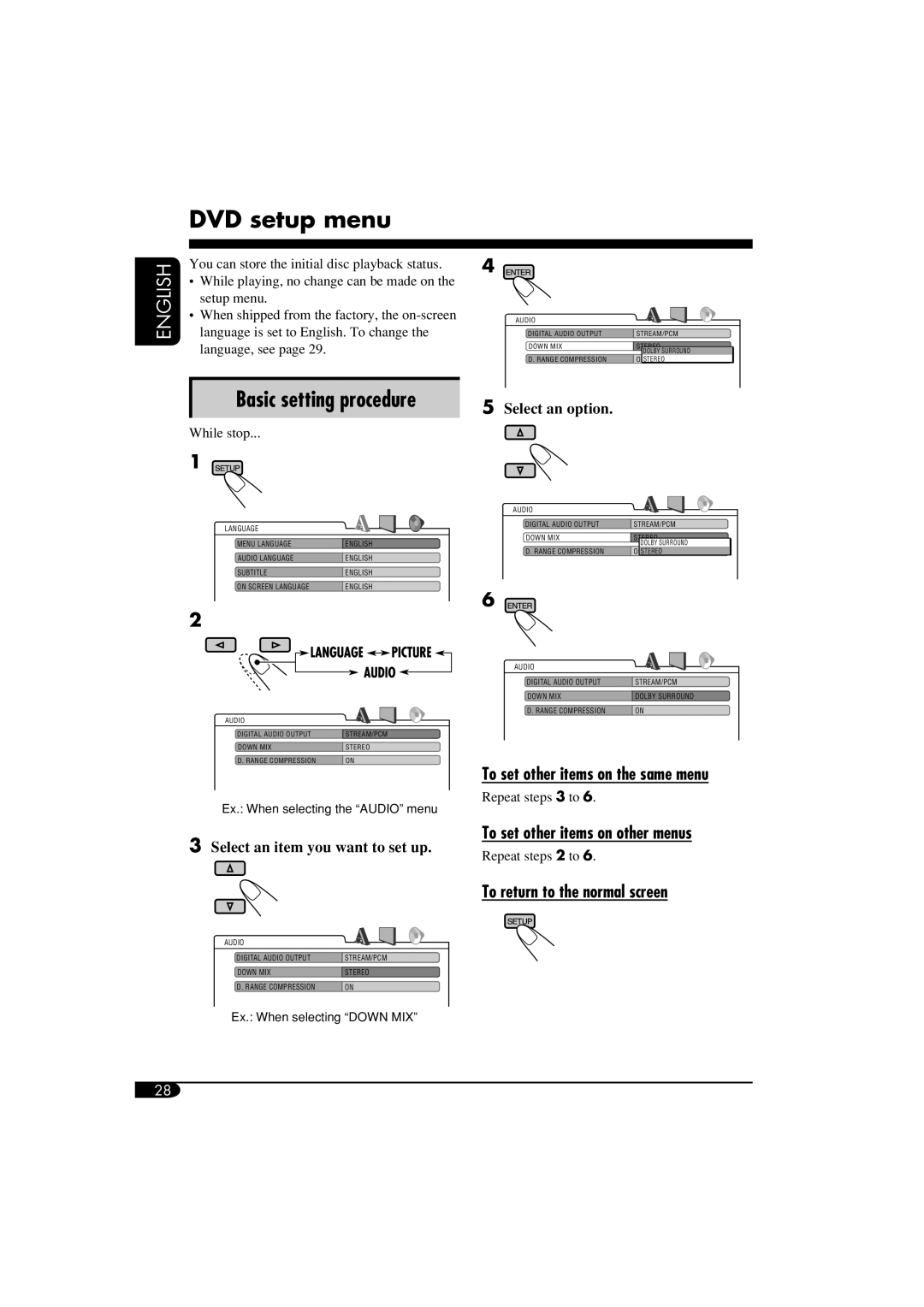 JVC KV-MRD900 manual Select an item you want to set up 