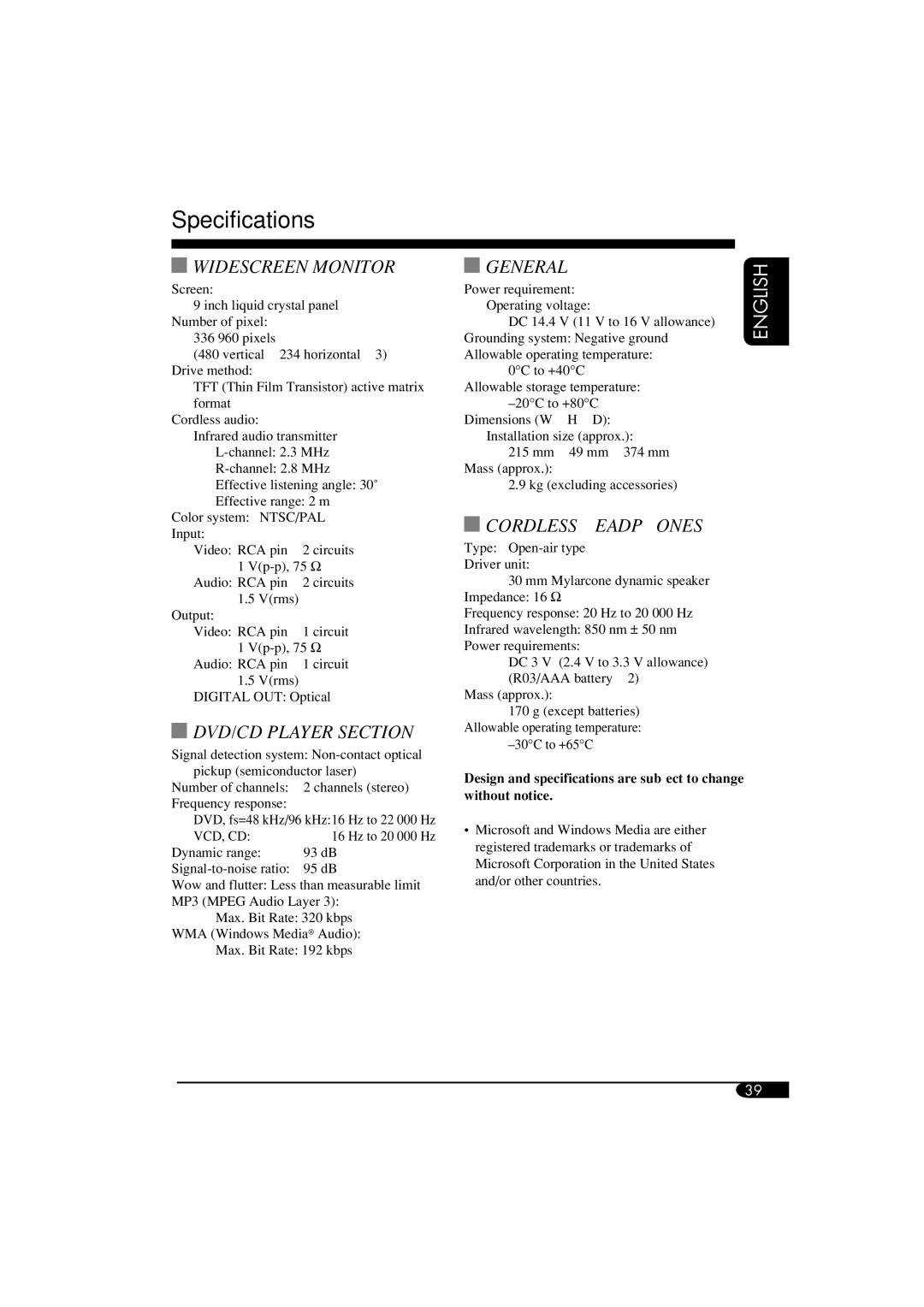 JVC KV-MRD900 manual 30C to +65C 