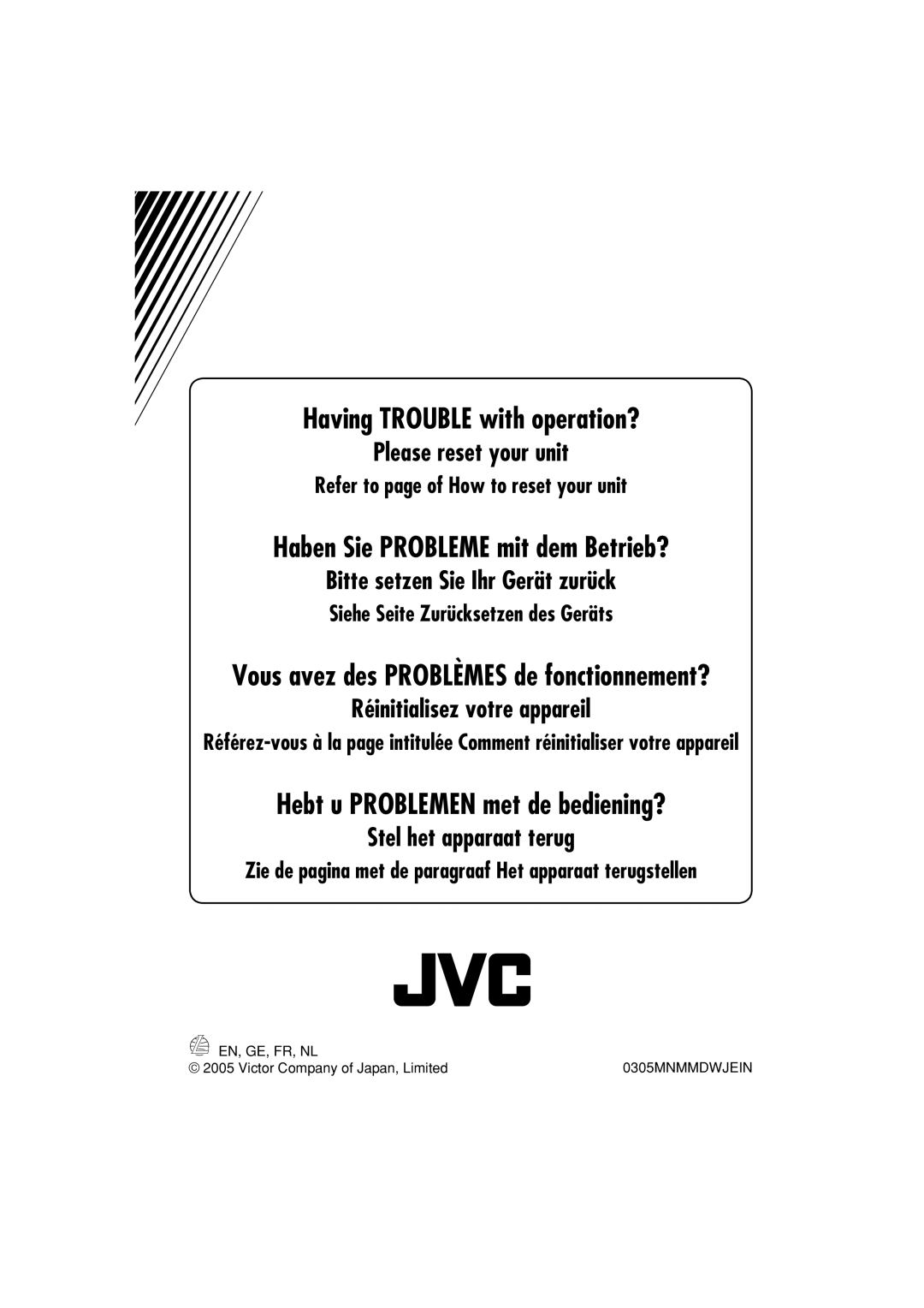 JVC KV-MRD900 manual Having Trouble with operation?, Vous avez des Problèmes de fonctionnement? 