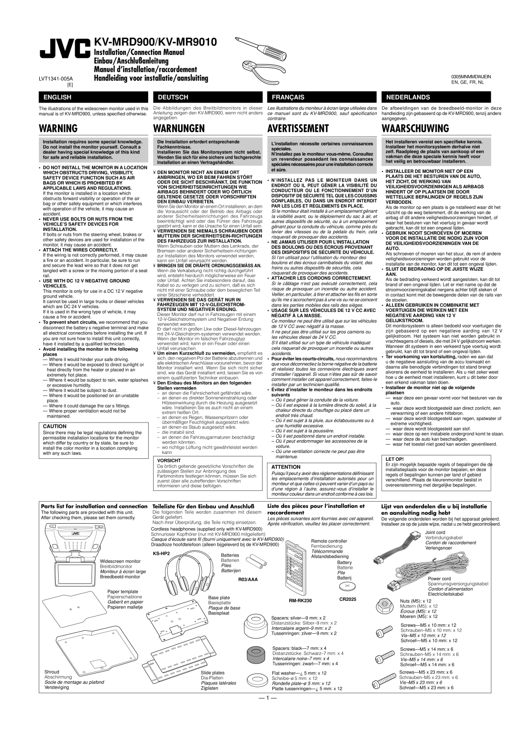 JVC KV-MRD900 manual Warnungen Avertissement Waarschuwing 