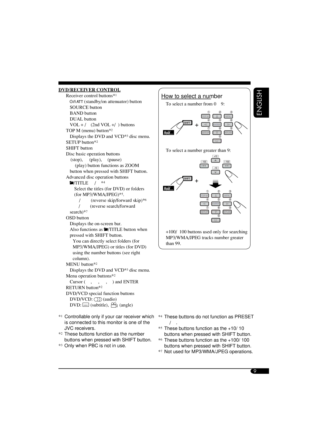 JVC KV-MRD900 manual How to select a number, DVD/RECEIVER Control 