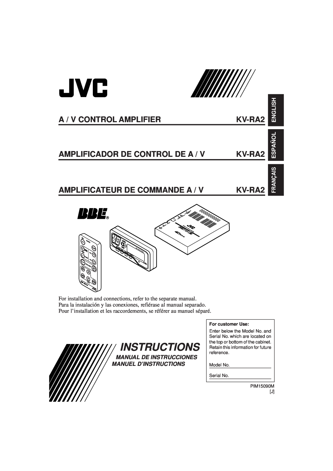 JVC KV-RA2 manual Instructions, A / V Control Amplifier, Amplificador De Control De A, Amplificateur De Commande A 