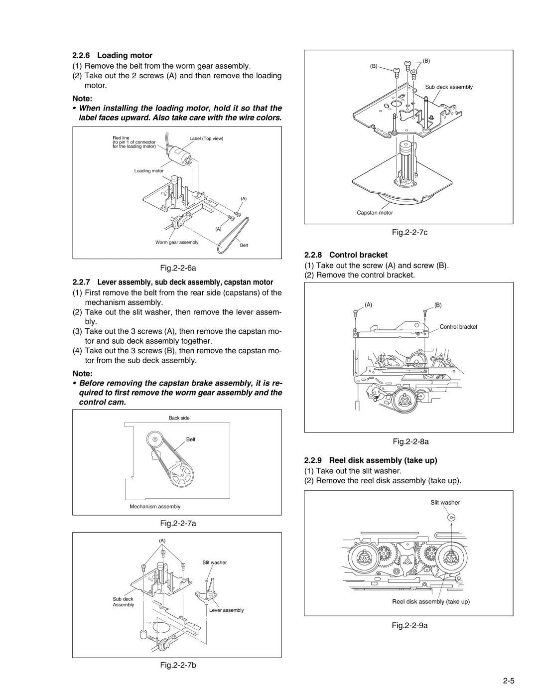 JVC KV-V8 service manual Loading motor, Control bracket, Take out the screw a and screw B Remove the control bracket 