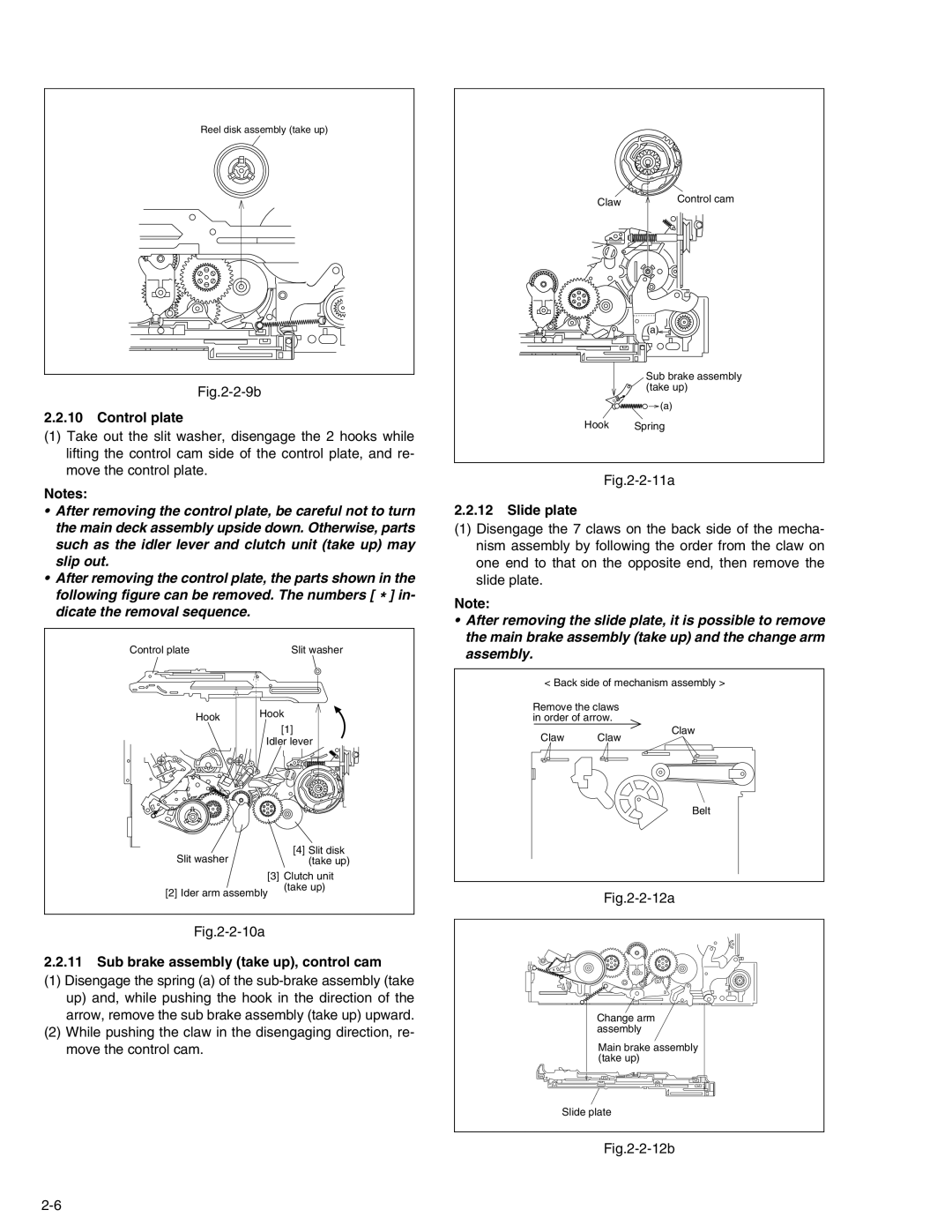 JVC KV-V8 service manual Control plate, Slide plate, Sub brake assembly take up, control cam 