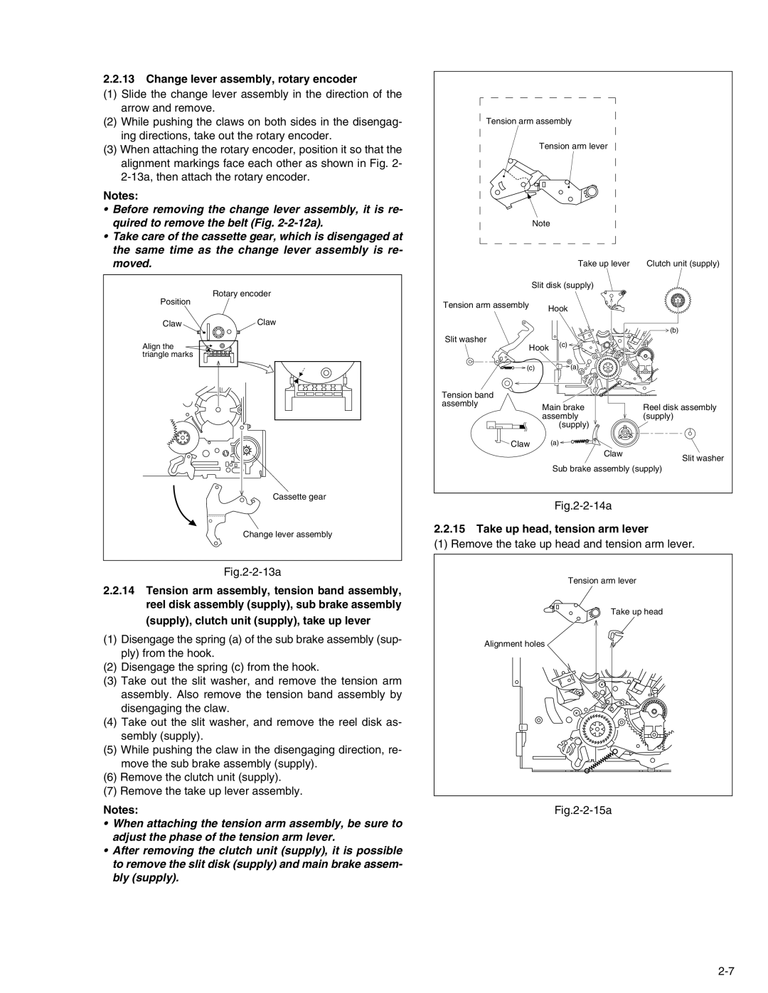 JVC KV-V8 service manual Change lever assembly, rotary encoder, Take up head, tension arm lever 