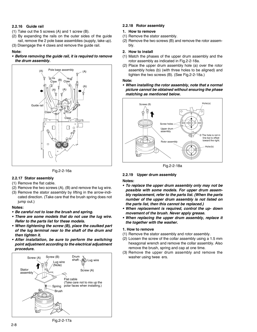 JVC KV-V8 service manual Guide rail, Rotor assembly How to remove, Stator assembly, Upper drum assembly 