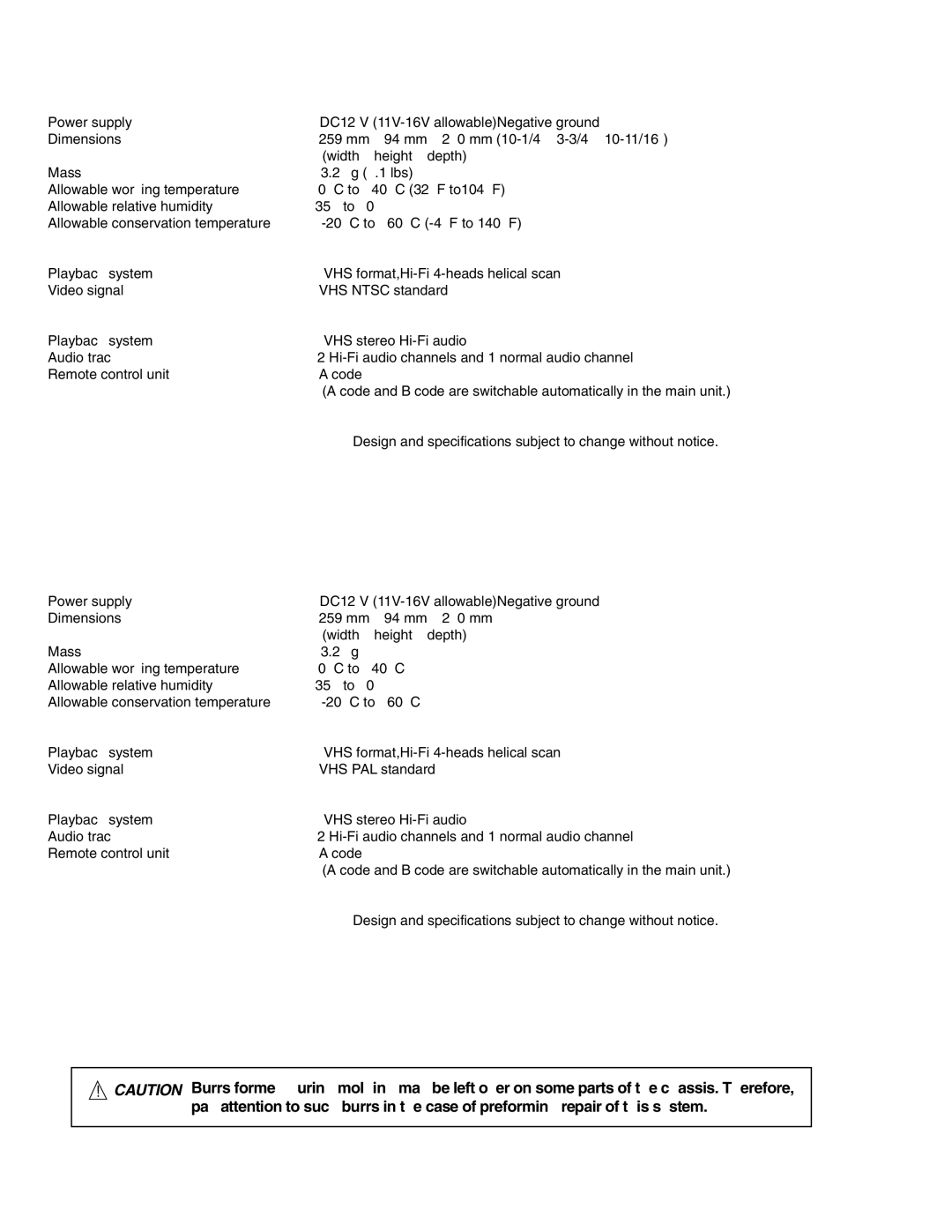 JVC service manual Specificatios KV-V8J 