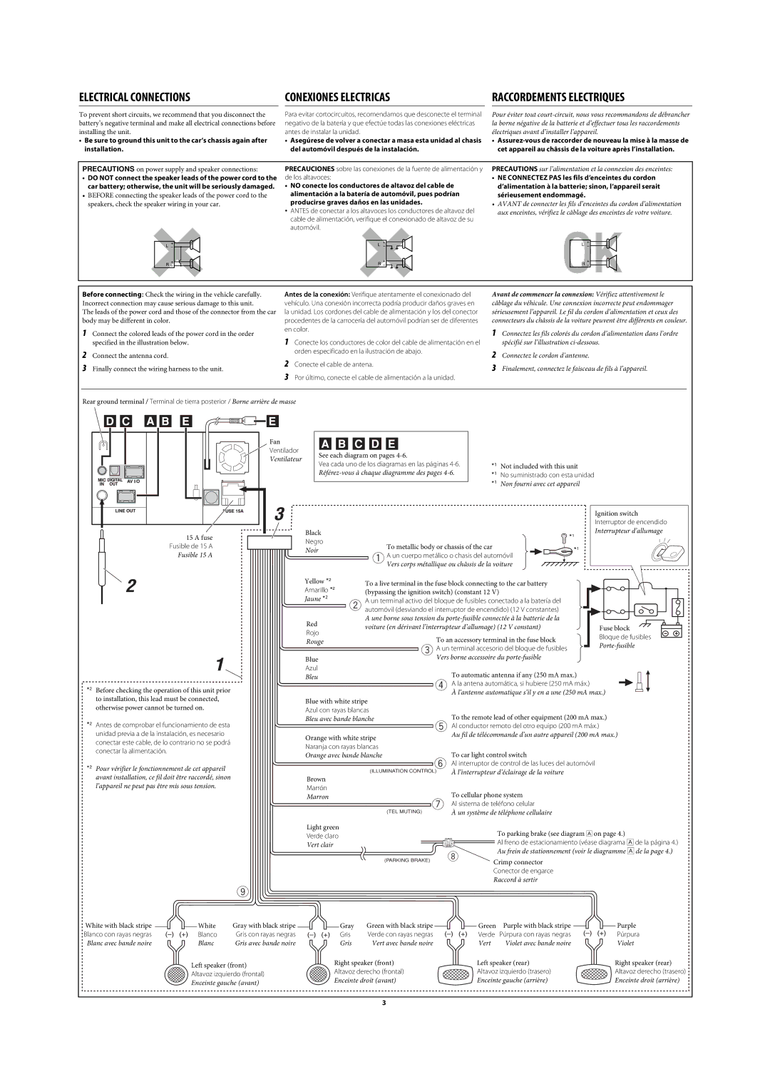 JVC KW-AVX820 manual Electrical Connections Conexiones Electricas, Raccordements Electriques 