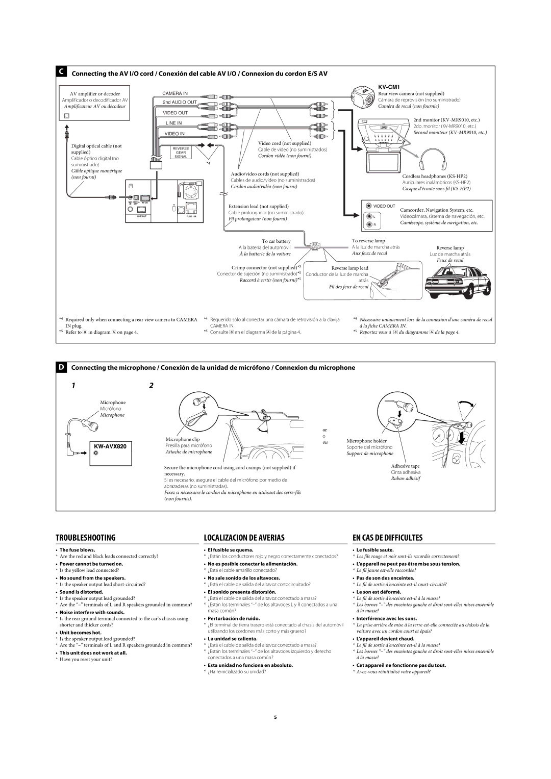 JVC KW-AVX820 manual Troubleshooting, Localizacion DE Averias, EN CAS DE Difficultes 