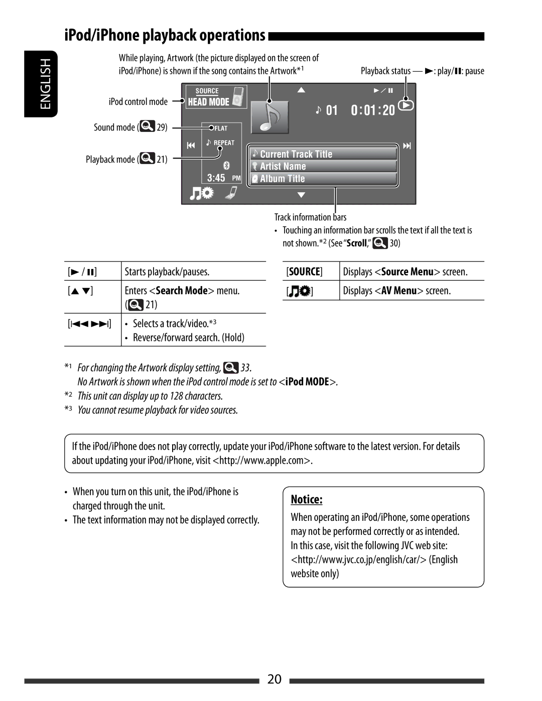 JVC KW-AVX838, KW-AVX830 manual Selects a track/video.*3, Playback mode, Track information bars 