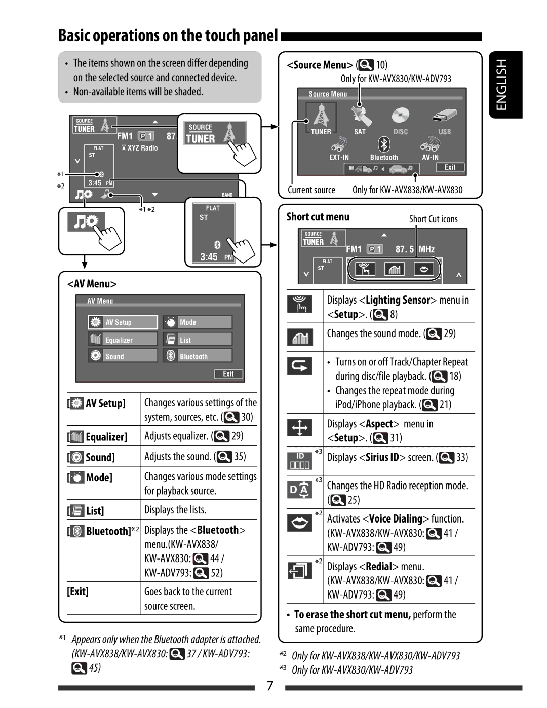 JVC KW-AVX830, KW-AVX838 manual AV Menu, Equalizer, Sound, Mode, List 