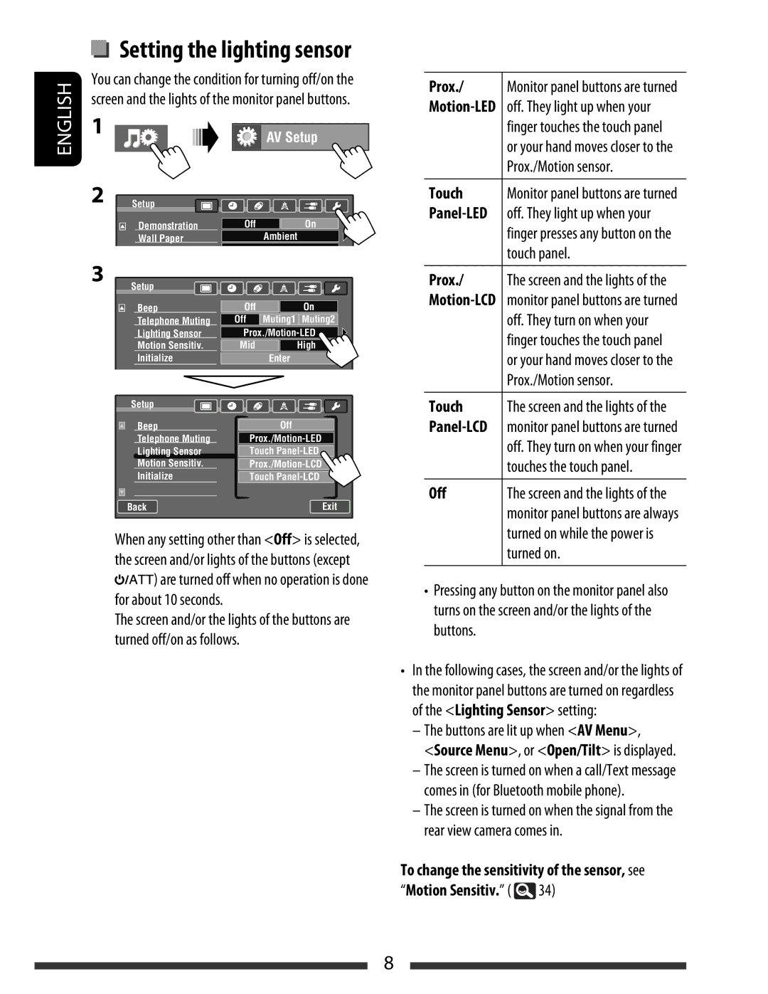 JVC KW-AVX838, KW-AVX830 manual Prox, Touch, Off 