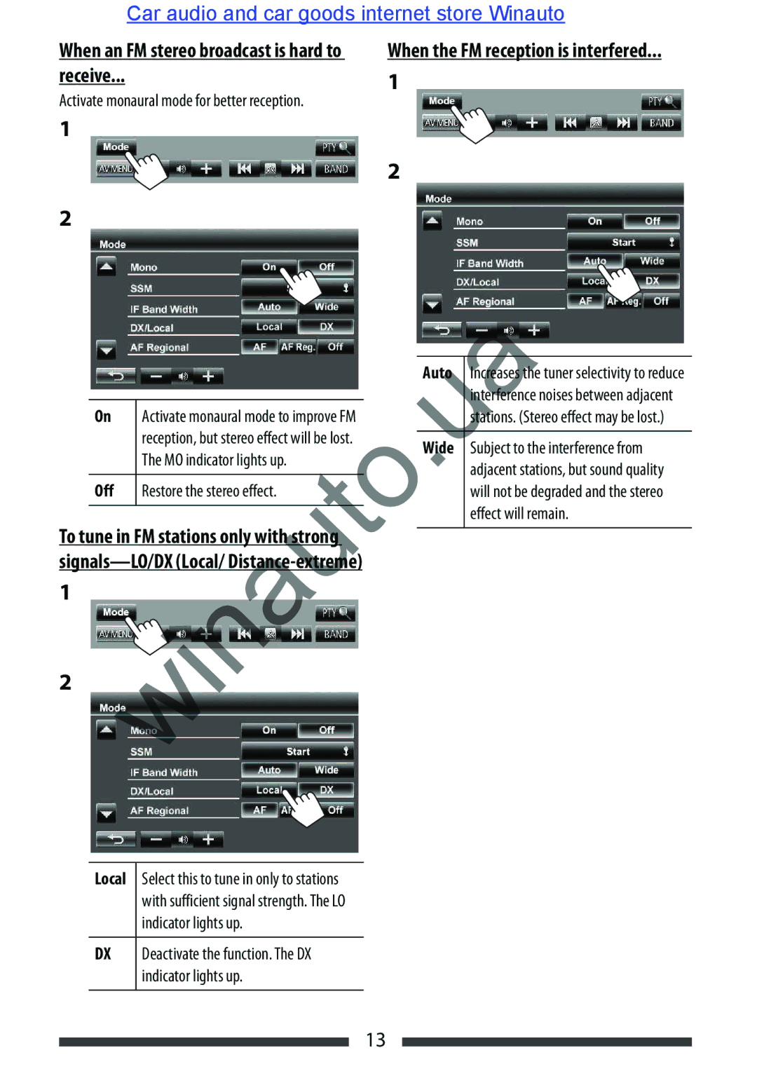 JVC KW-AVX846 user manual Receive, Winauto, Auto, Wide 