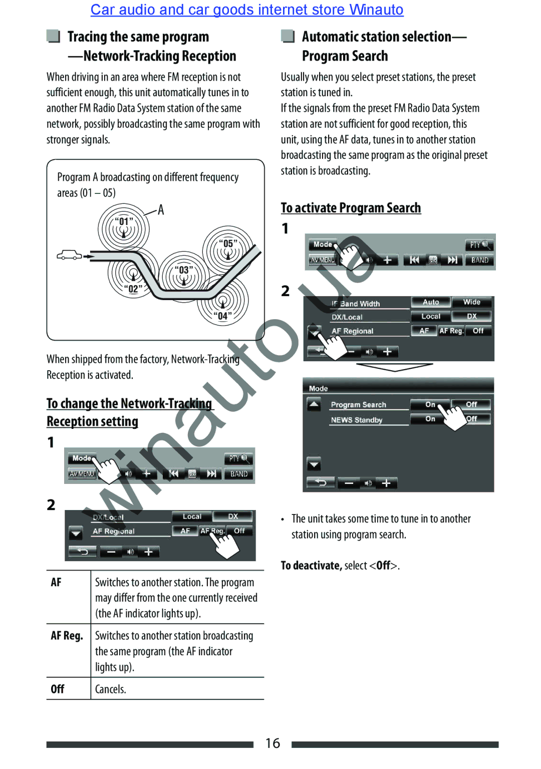 JVC KW-AVX846 user manual To activate Program Search, AF indicator lights up, Cancels, To deactivate, select Off 