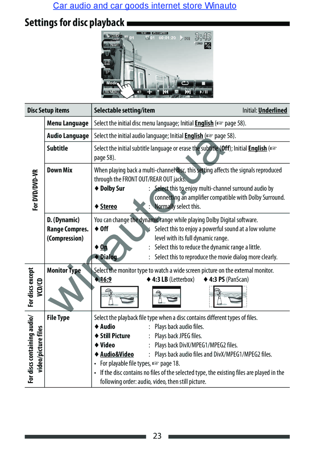 JVC KW-AVX846 user manual Settings for disc playback 