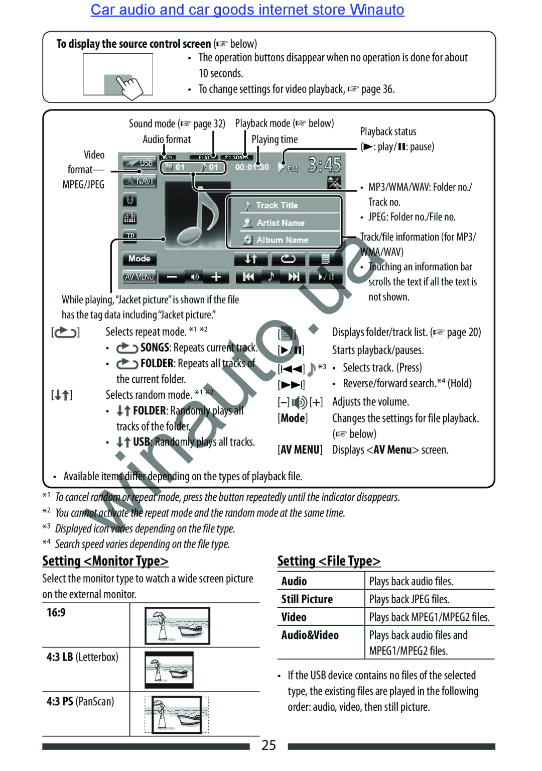 JVC KW-AVX846 user manual Setting Monitor Type, Setting File Type, Audio&Video, MPEG1/MPEG2 files 