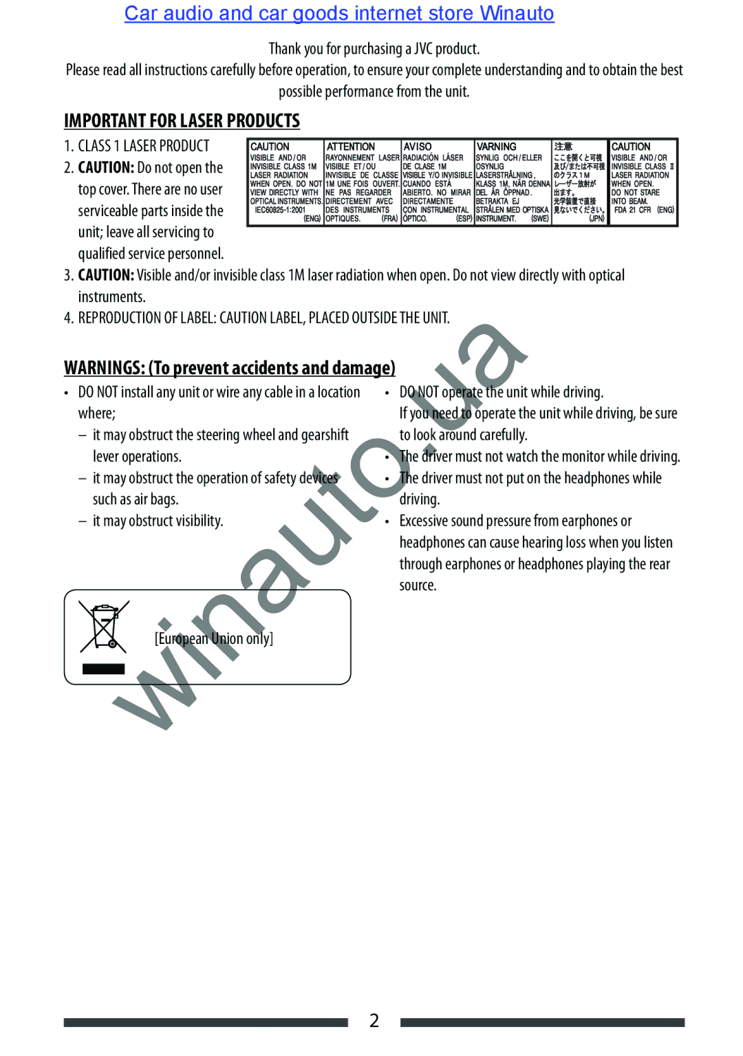 JVC KW-AVX846 user manual Thank you for purchasing a JVC product, Possible performance from the unit, Where, Winauto 