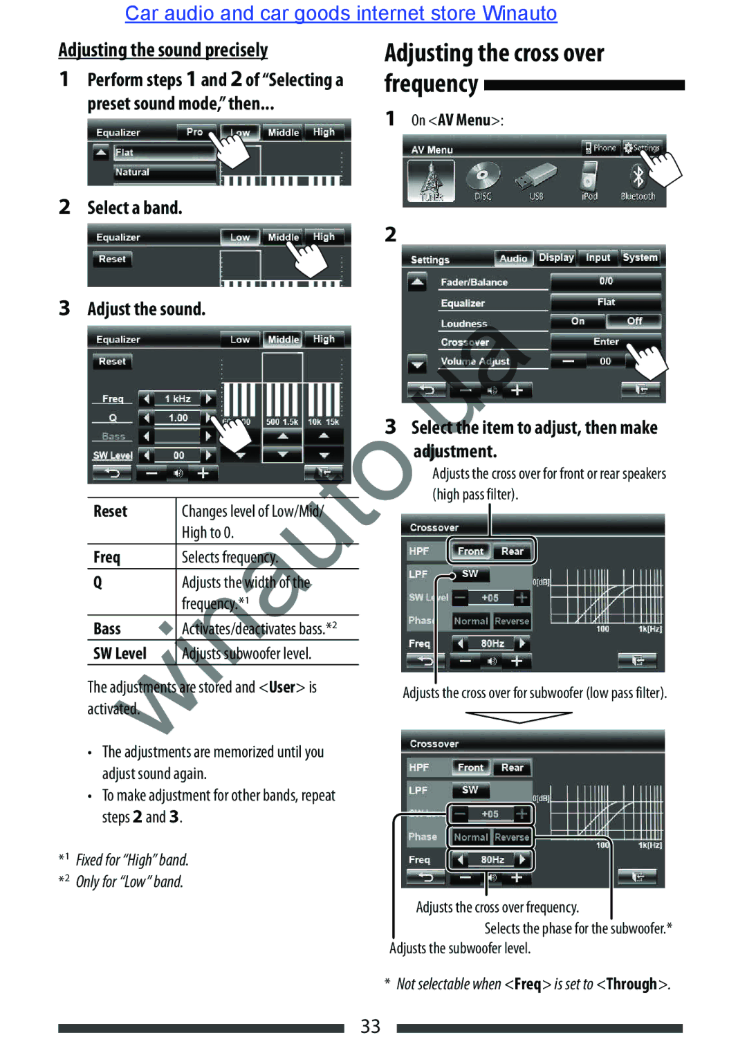 JVC KW-AVX846 user manual Adjusting the cross over, Frequency 