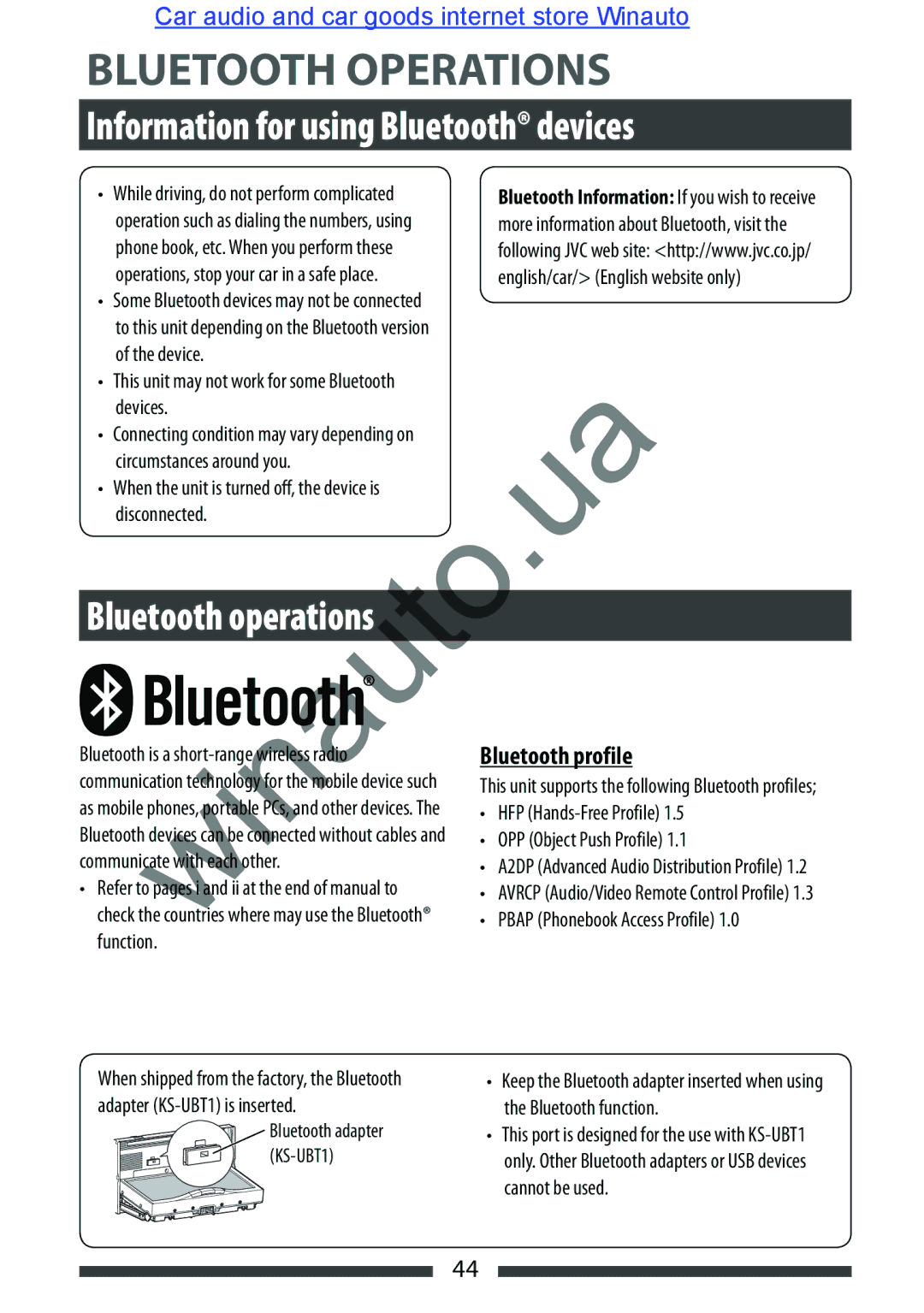 JVC KW-AVX846 user manual Information for using Bluetooth devices, Bluetooth operations, Bluetooth profile 