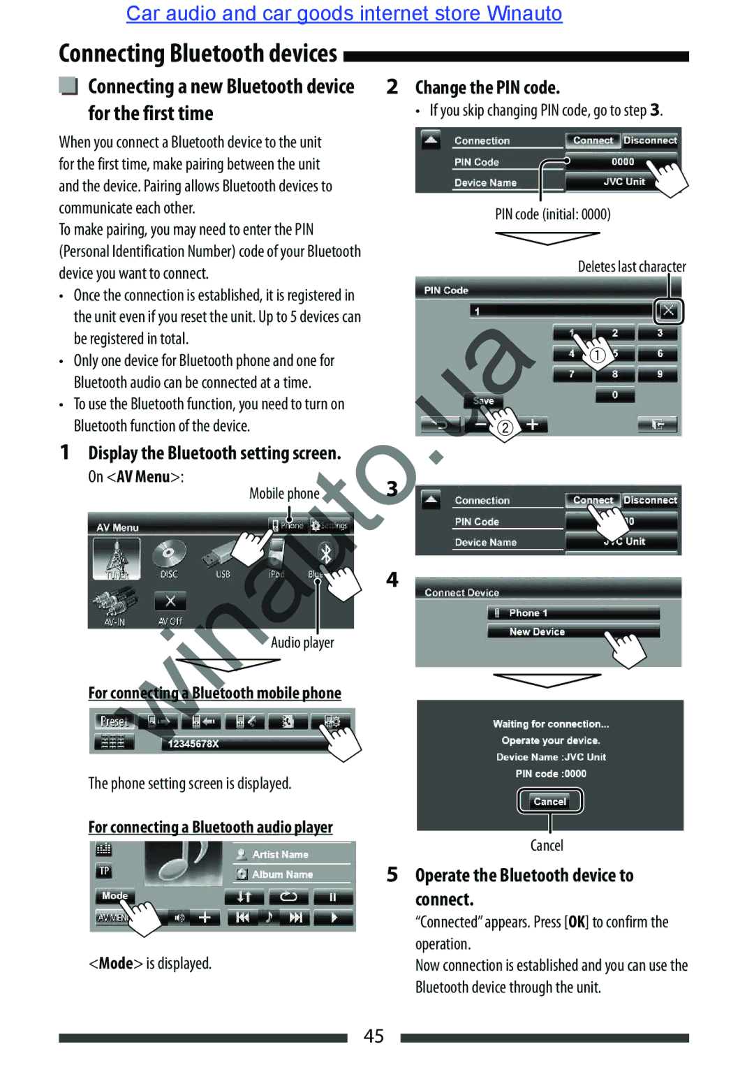 JVC KW-AVX846 user manual Connecting a new Bluetooth device 2 for the first time, Display the Bluetooth setting screen 