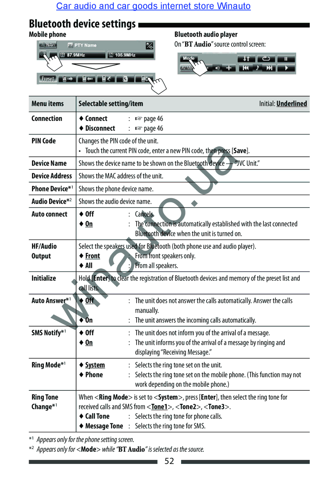 JVC KW-AVX846 user manual Bluetooth device settings 