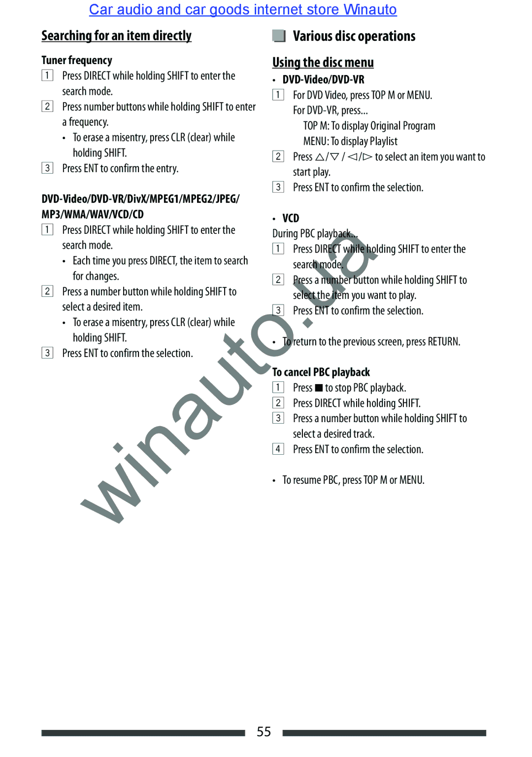 JVC KW-AVX846 user manual Various disc operations, Searching for an item directly, Using the disc menu, MP3/WMA/WAV/VCD/CD 