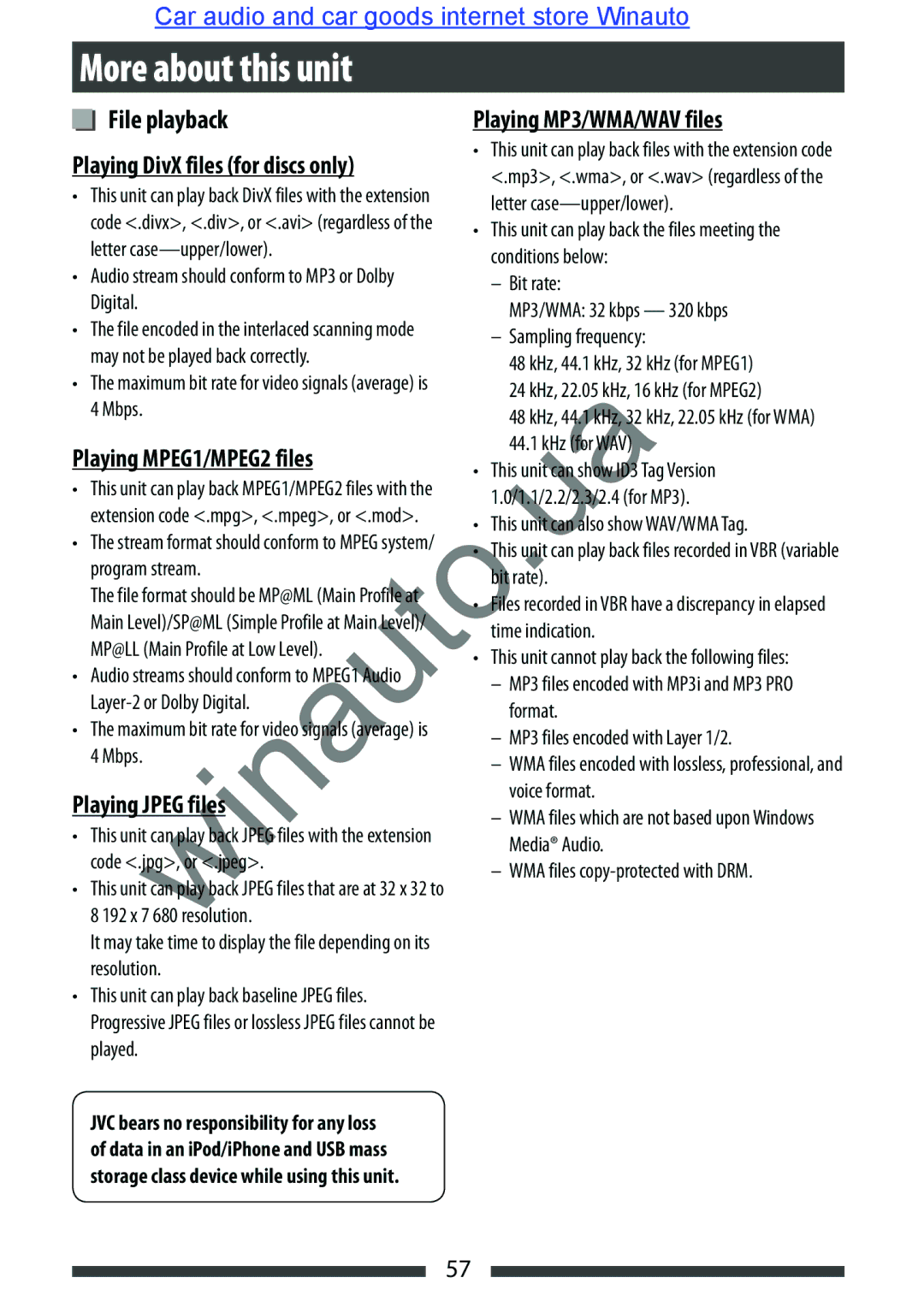 JVC KW-AVX846 user manual More about this unit, File playback, Playing MP3/WMA/WAV files, Playing DivX files for discs only 