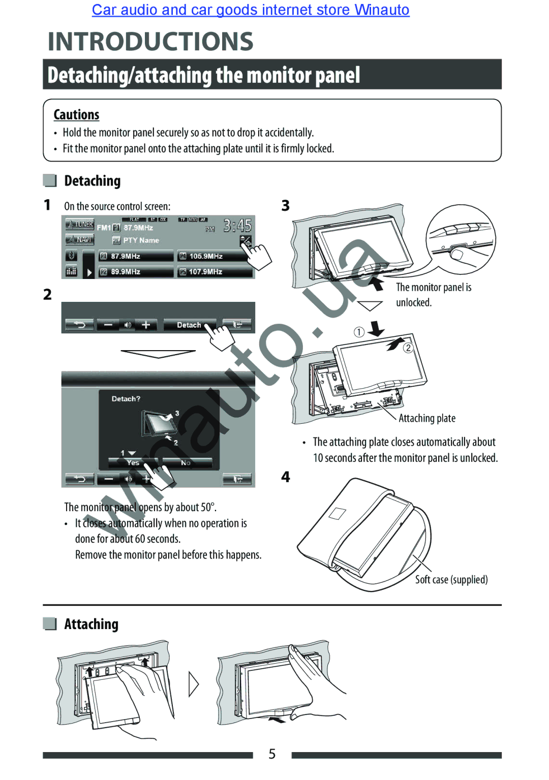 JVC KW-AVX846 user manual Detaching/attaching the monitor panel, Attaching 