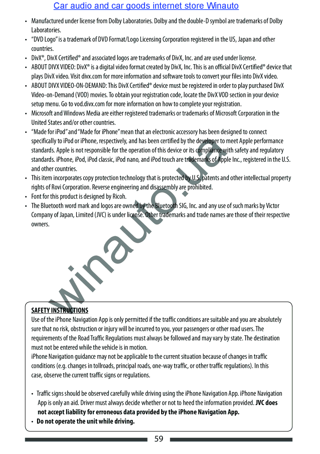 JVC KW-AVX846 user manual Safety Instructions, Do not operate the unit while driving 