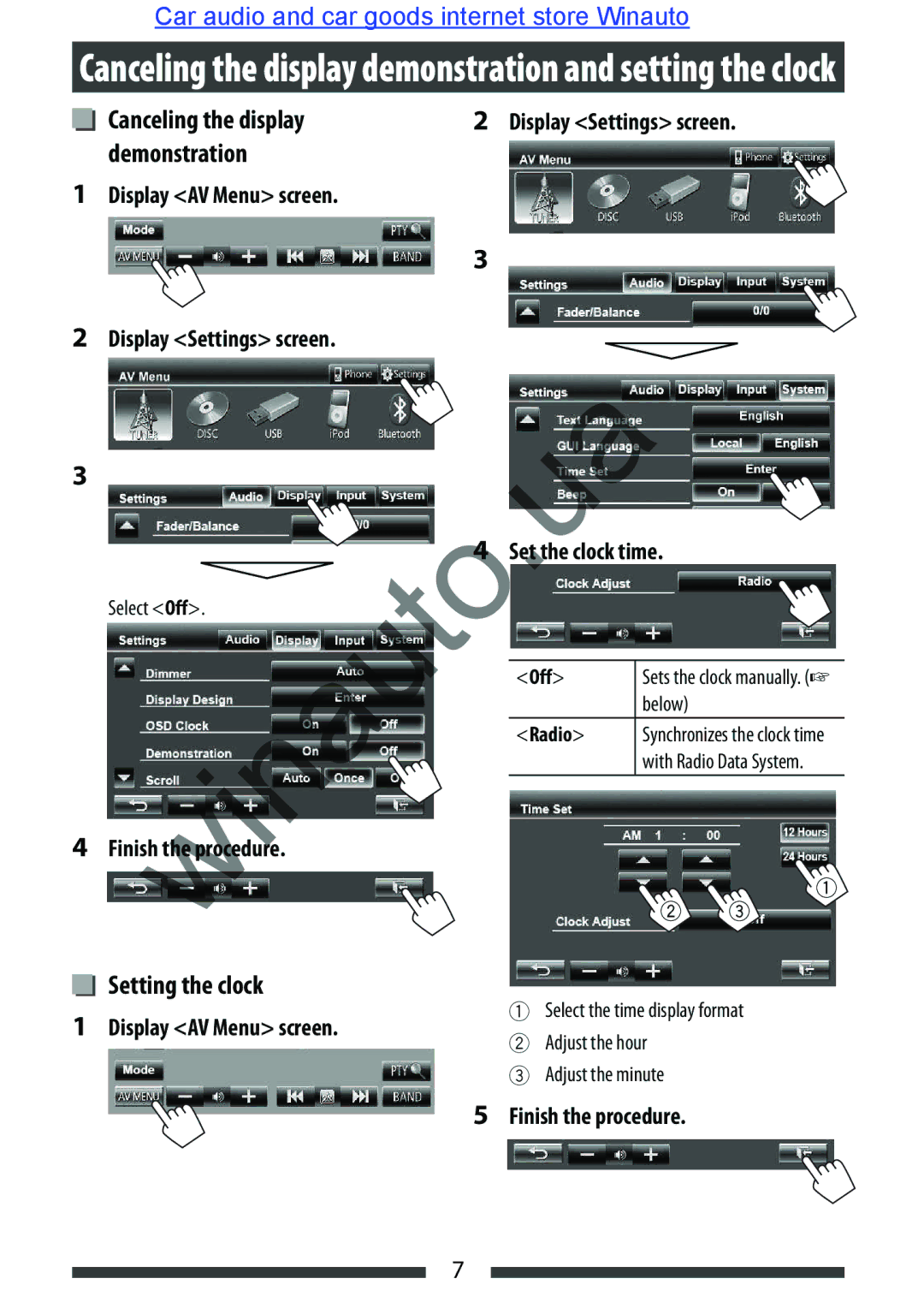 JVC KW-AVX846 user manual Canceling the display, Demonstration, Setting the clock 