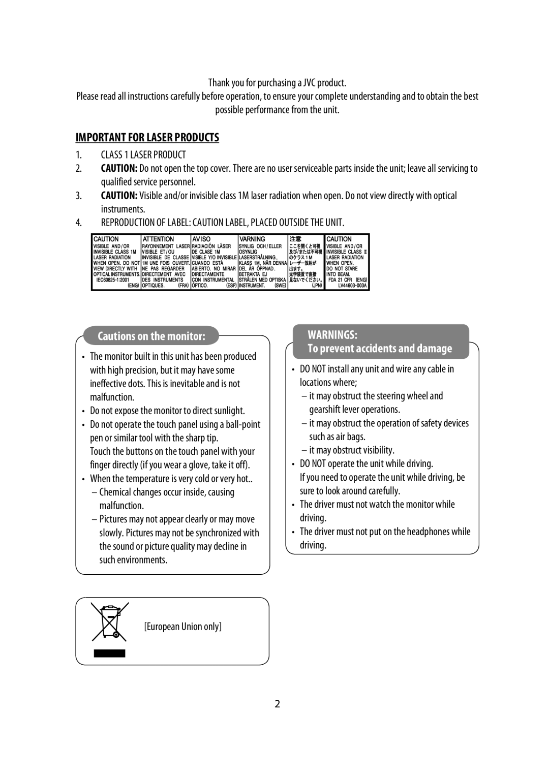 JVC KW-AVX900 manual Thank you for purchasing a JVC product, Possible performance from the unit 