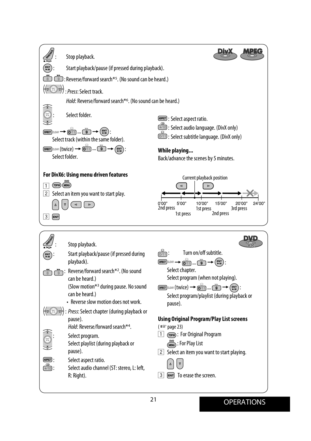 JVC KW-AVX900 manual 21OPERATIONS, While playing, Using Original Program/Play List screens 